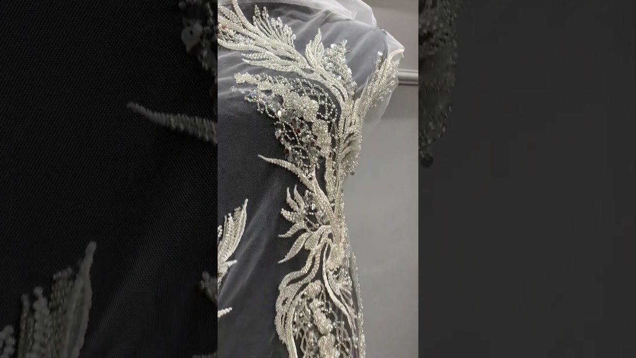 Luxury Design Sequin Embroidered Mesh for Designers - Heavy Beaded Floral Bridal Gown Dress Fabric