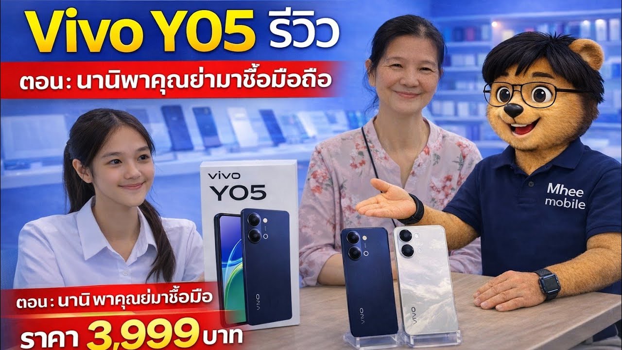 รีวิว Vivo Y05  ราคา 3,999 บาท แบตทน 6500 mAh จอ 120 hz