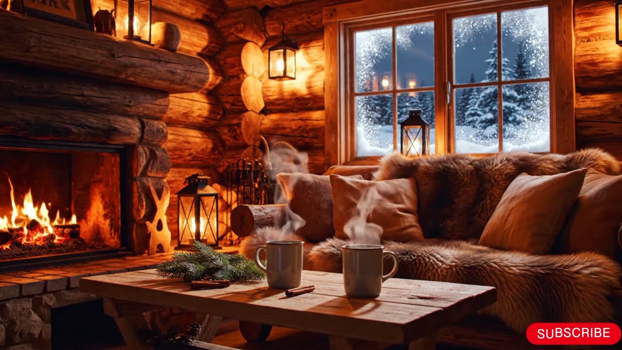 4K INSTANT RELAX IN Cozy Cabin with SMOTH jazz piano music | peaceful winter evening jazz