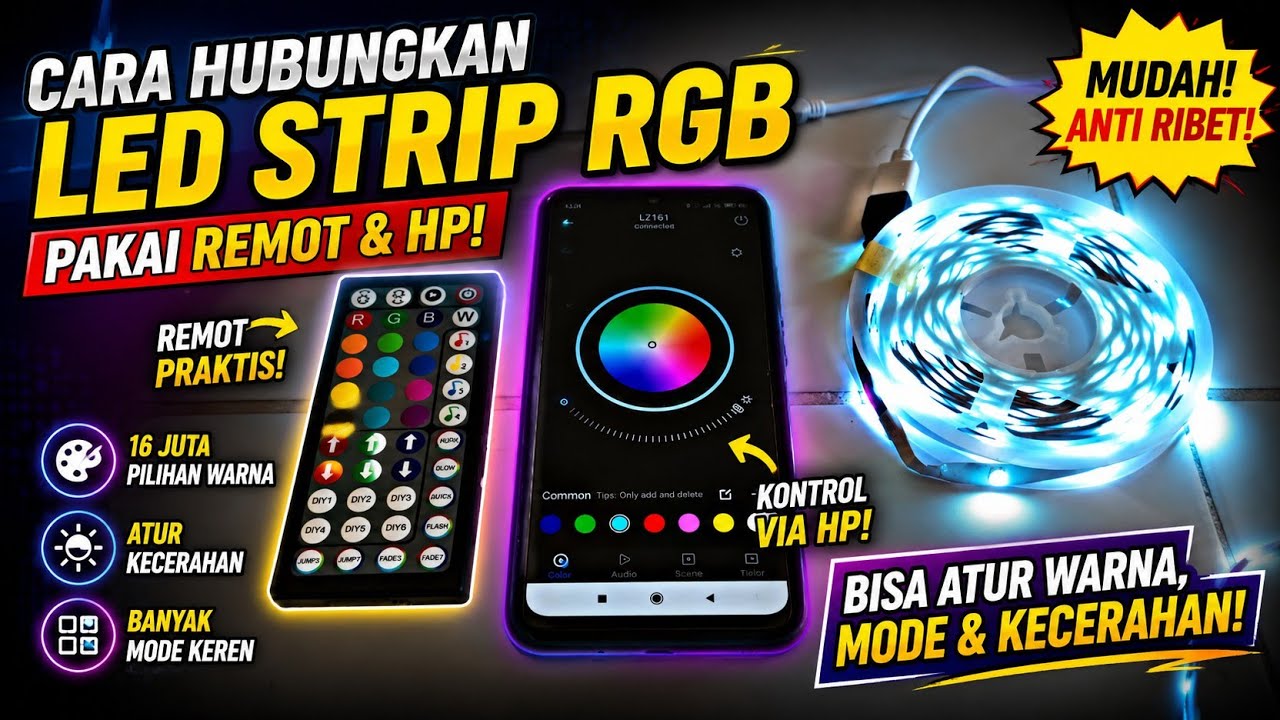 Cara menghubungkan lampu led strip rgb menggunakan remot dan hp