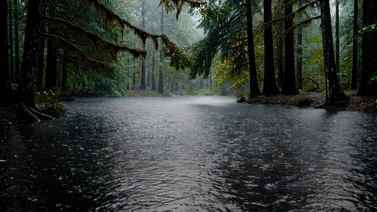 Soothing  Rain Over Lake | Background Nature Sound | 3 Hours