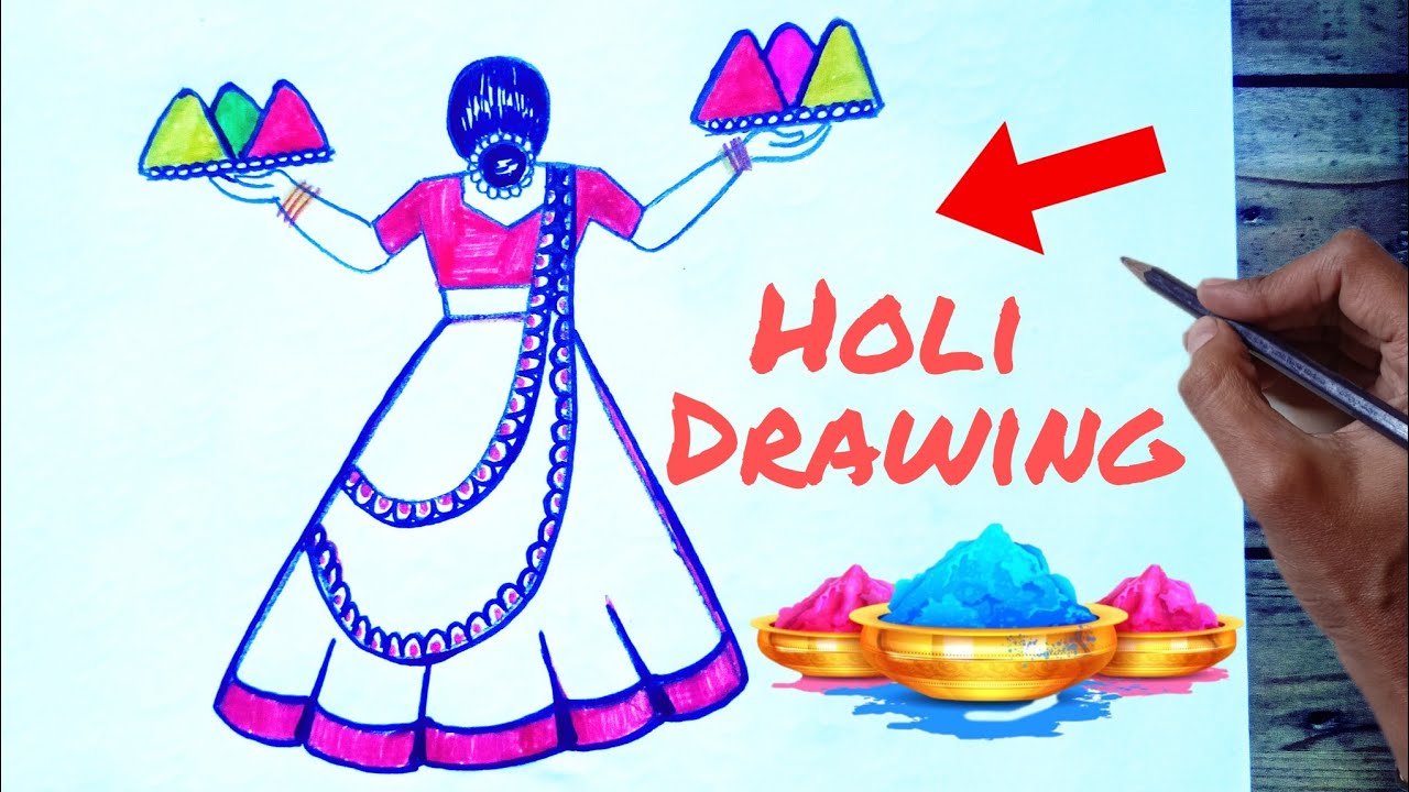 Holi Drawing Easy Step By Step | Happy Holi celebration Special Drawing | Rangpanchmi 