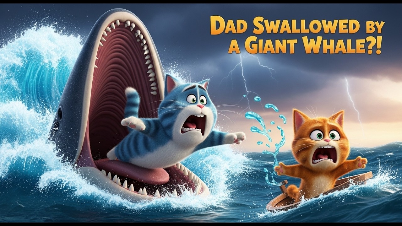 “Dad Swallowed by a Giant Whale?!”#cartoon #cat