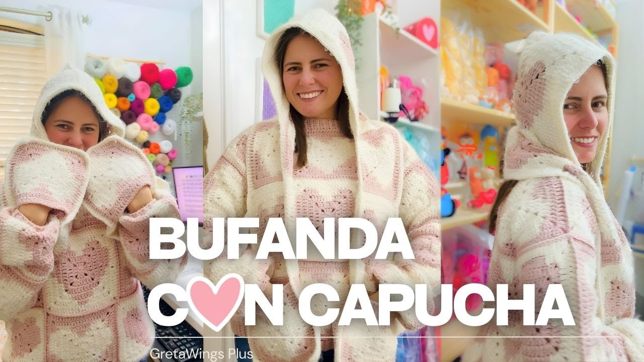 Capucha con Bufanda y BOLSILLOS a Crochet: ¡Fácil y con Grannys de Corazón!| @gretawingsplus