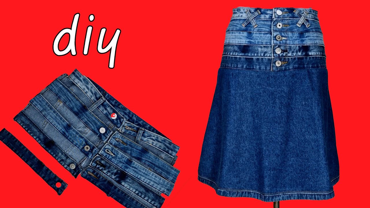 diy 청바지와 자투리 천으로 유니크한 스커트 만들기/ Making a unique skirt with jeans and scraps of cloth/ 데님으로 치마 만들기