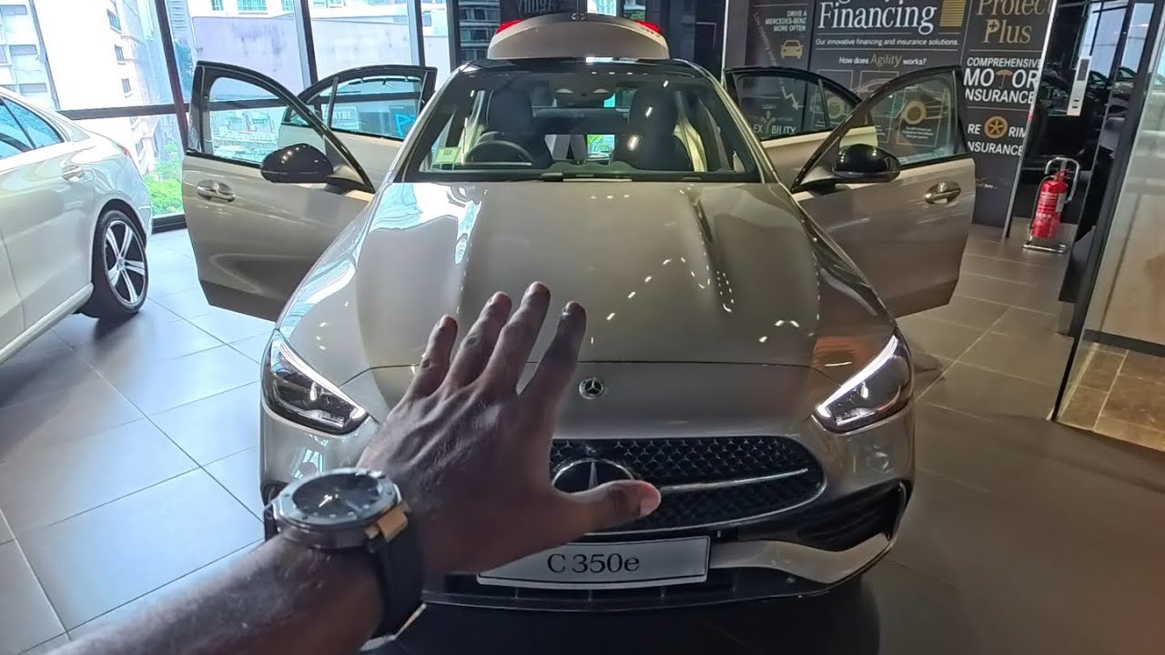 POV! New 2025! MERCEDES-BENZ C350e AMG Line in Mojave Silver Metallic & ARTICO Leather Black