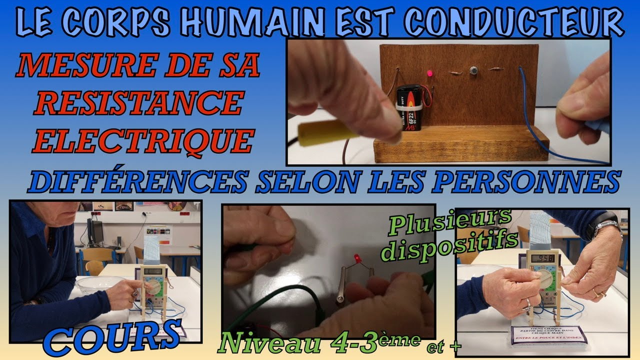 Le corps humain est conducteur. Mesure de sa r&eacute;sistance avec un ohmm&egrave;tre.D&eacute;tecteur de courant faible