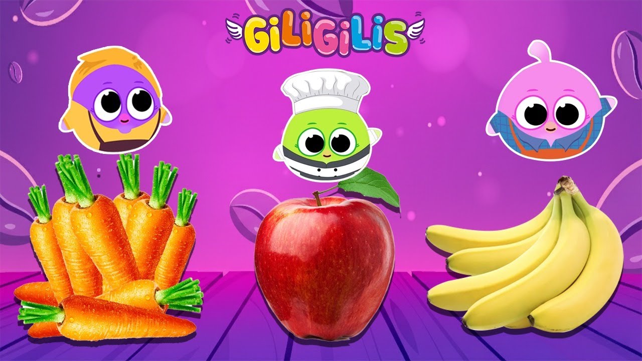 YUMMY FUN SONGS & POP THE BUBBLE!  Learn Fruits & Veggies with Giligilis TV