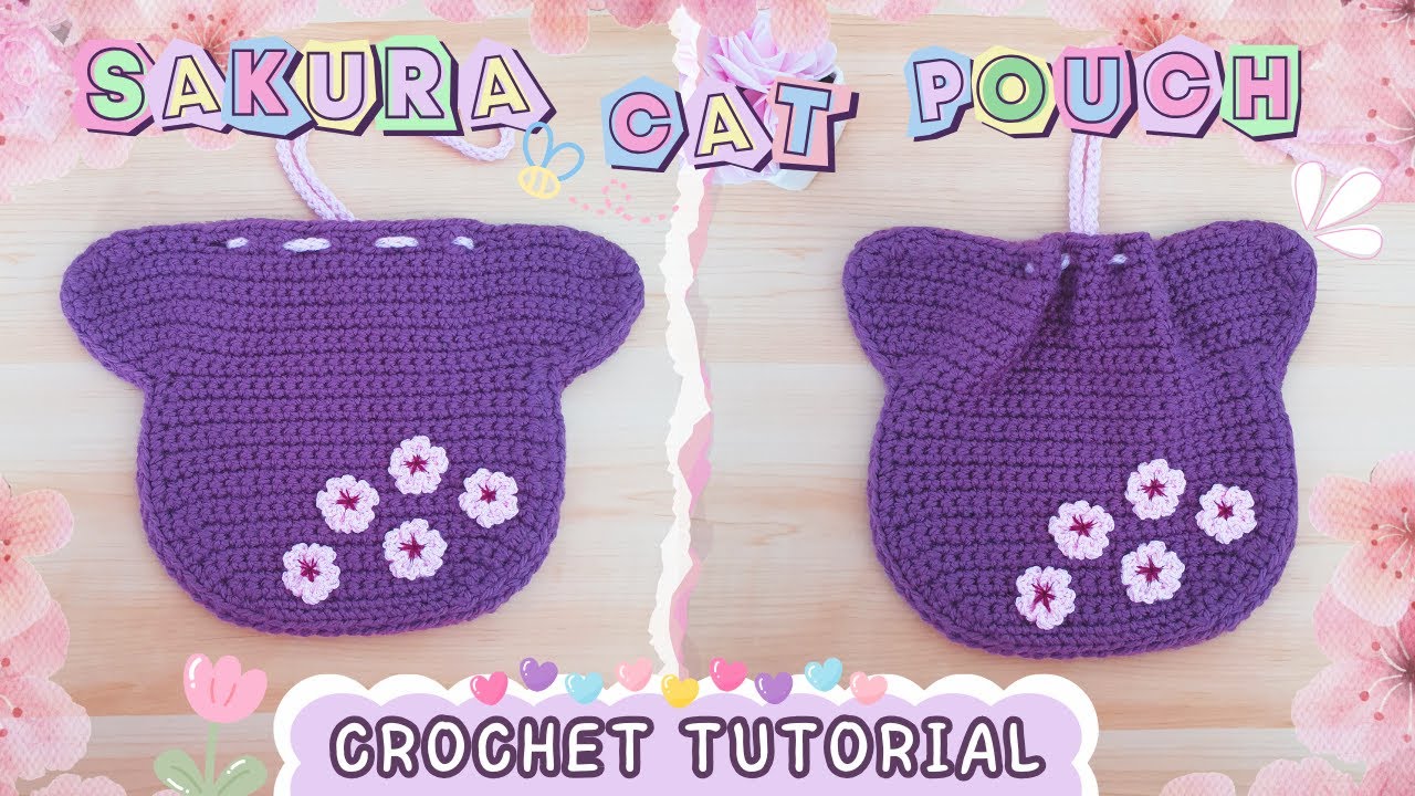 How To Crochet A Cat Drawstring Bag - Free Pattern Tutorial