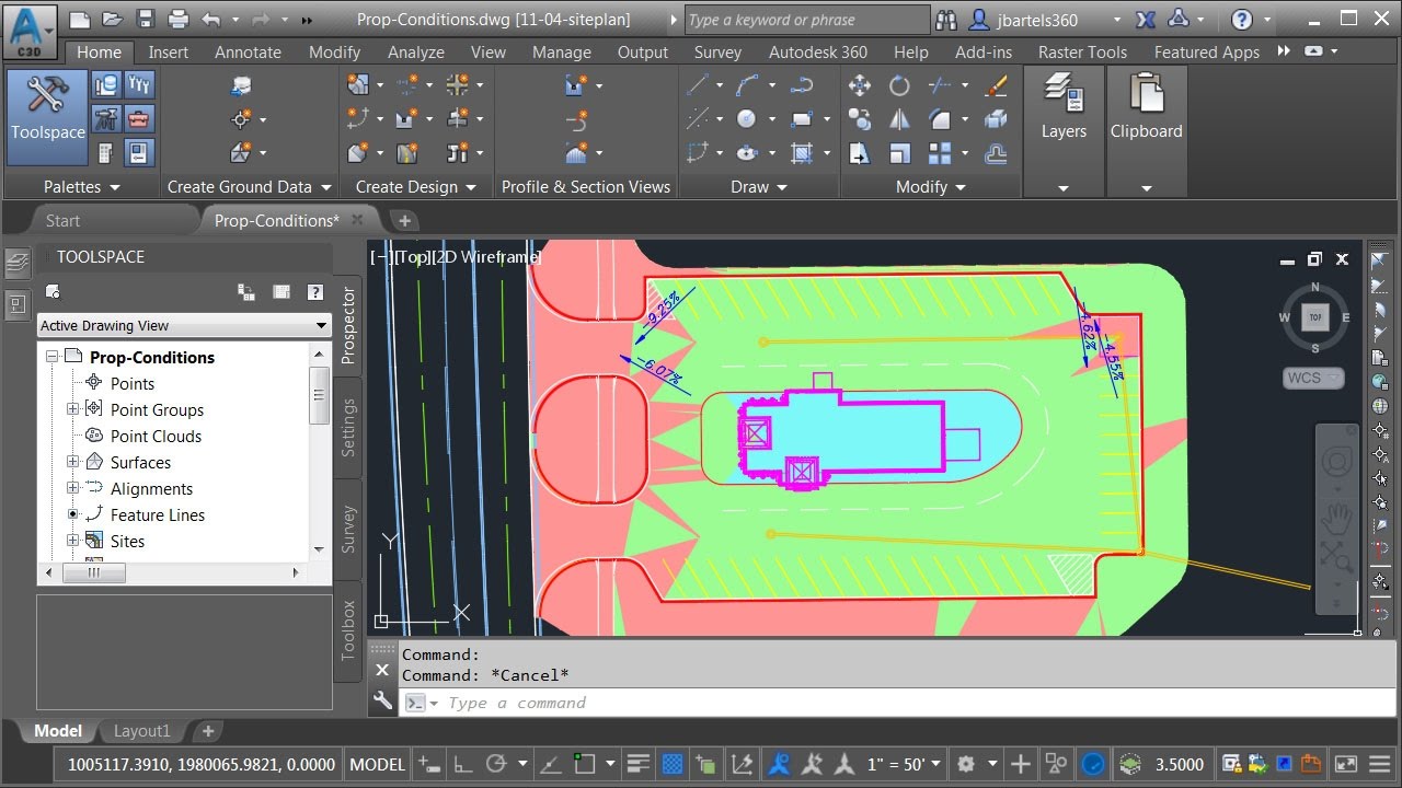 Using a Surface Slope Style to Validate a Parking Lot Design in Civil 3D