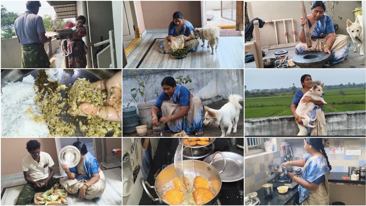   మొక్కజొన్న బూరెలు గారెలు😋 పుదీనా పచ్చడి 🥰 మావారికి నేను నాకువారు పనుల్లో సహాయం చేసుకుంటాం🐕వీడితోఆట