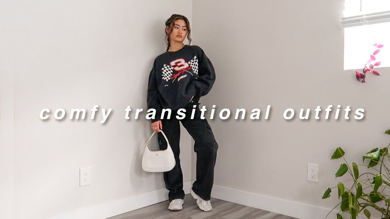 COMFY winter to spring transitional outfits | easy college/errands outfit inspo