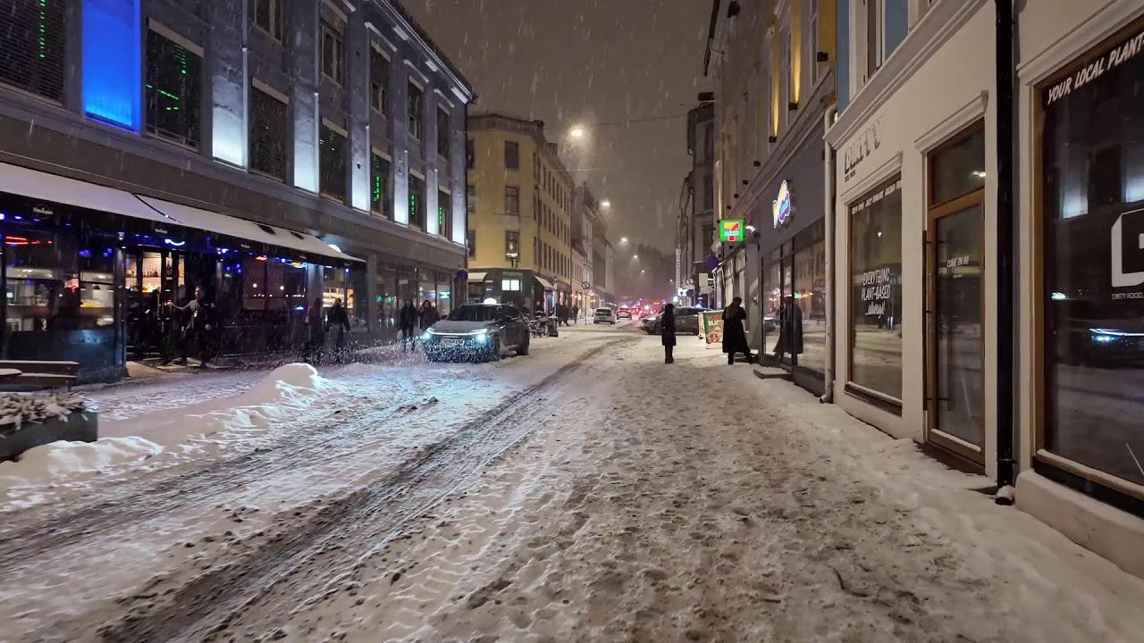 🔴 Oslo Nightlife WINTER SNOW STORM Walk ❄️🇳🇴 Frozen Norway 4K Night Tour 🇳🇴🇳🇴 🔴 PRE-RECORDED SLOW TV