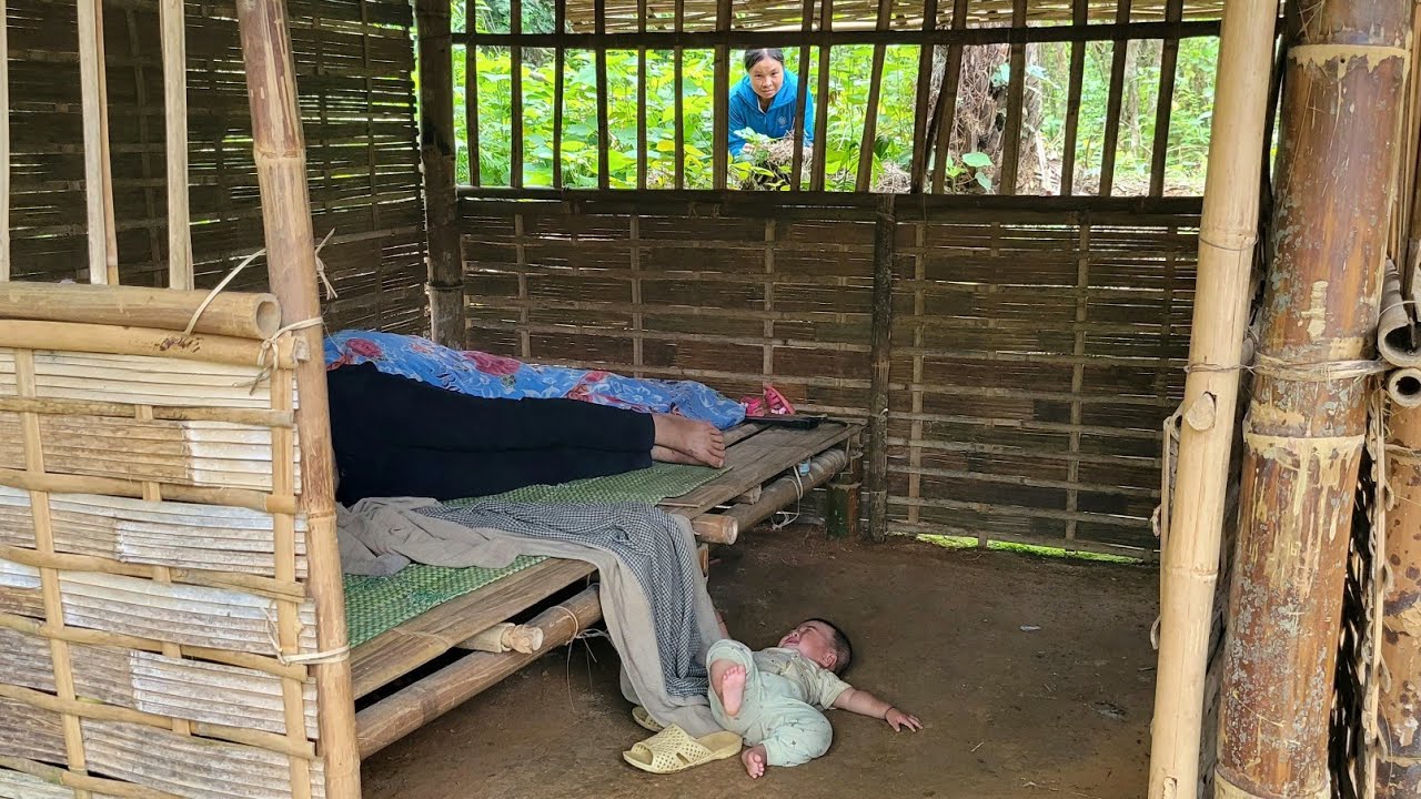 Father and son were harvesting squash to sell - the baby's mother was snooping