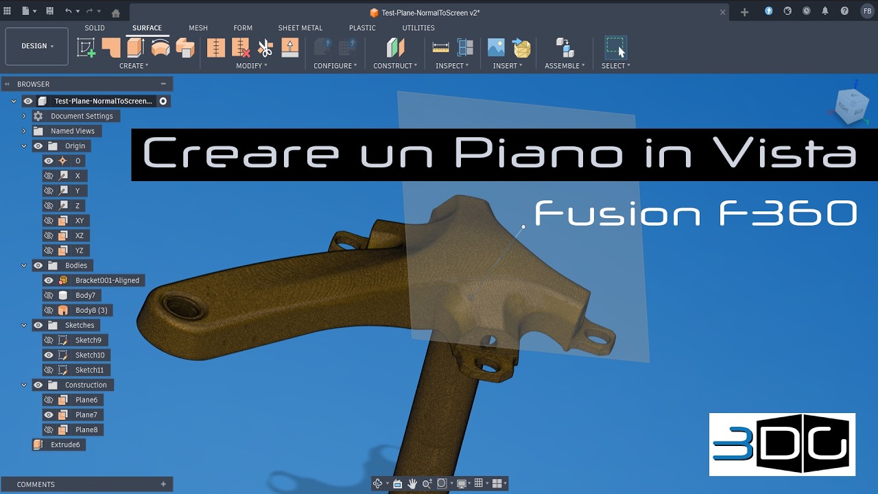 Autodesk Fusion 360. Come definire un Piano Perpendicolare alla Vista 3D attiva.