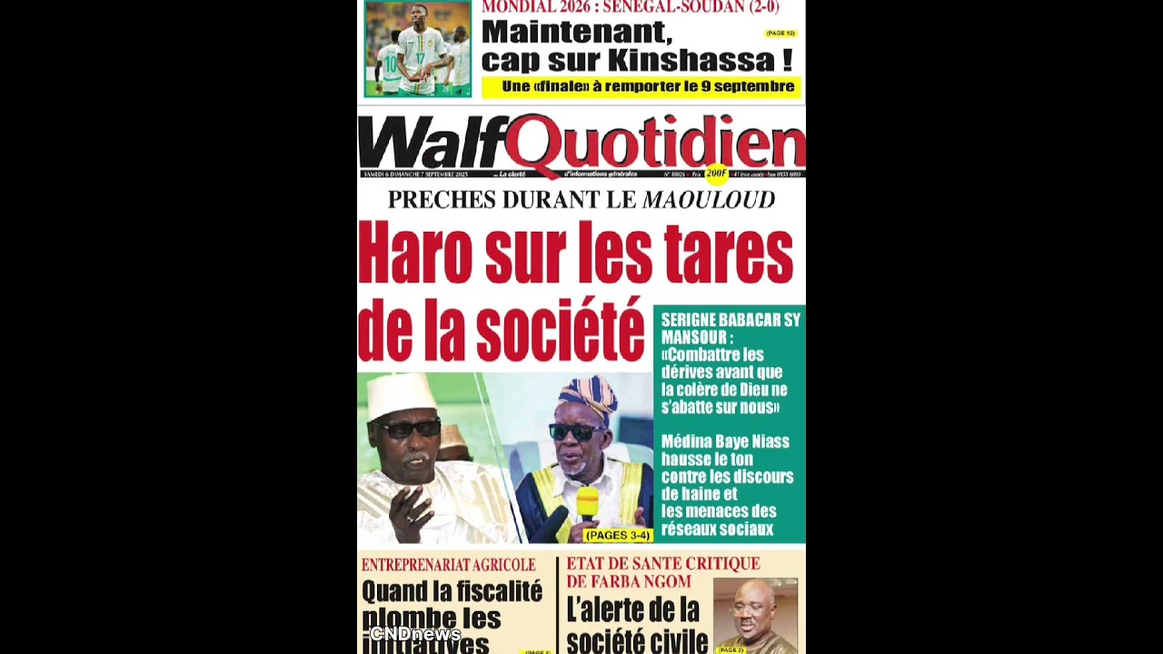 REVUE DE PRESSE SAMEDI 06 SEPTEMBRE 2025 