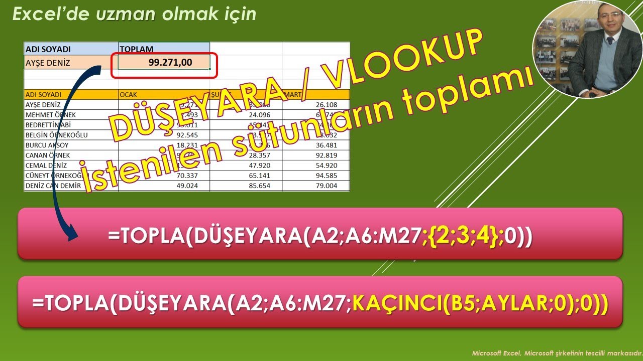 EXCEL DÜŞEYARA ile birden çok sütunu toplamak