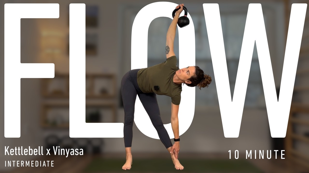 10 min Kettlebell + Vinyasa Yoga Flow | Intermediate, follow-along, minimal talking