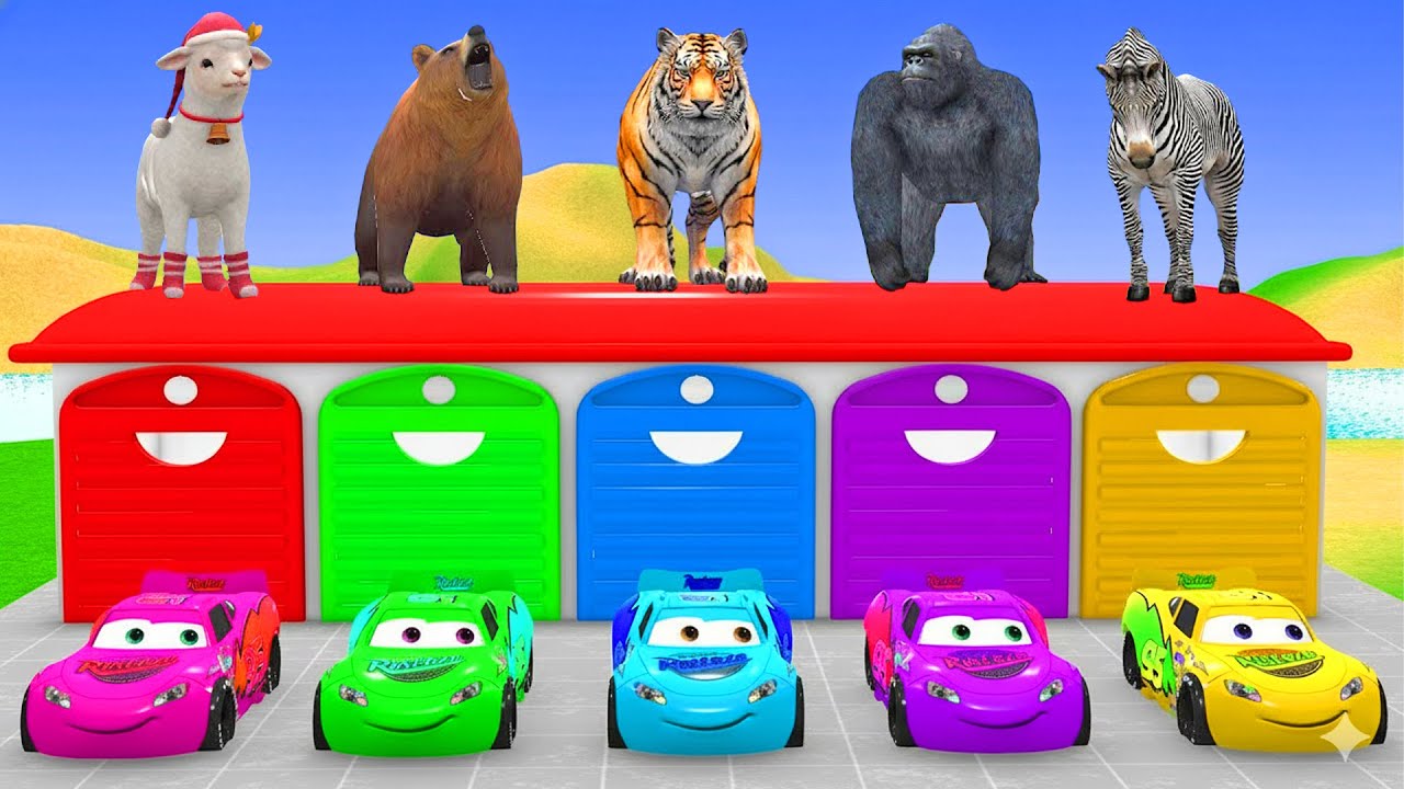 Long Slide Game With Elephant Gorilla Buffalo Hippopotamus Tiger - 3d Animal Game - Funny 3d Animals
