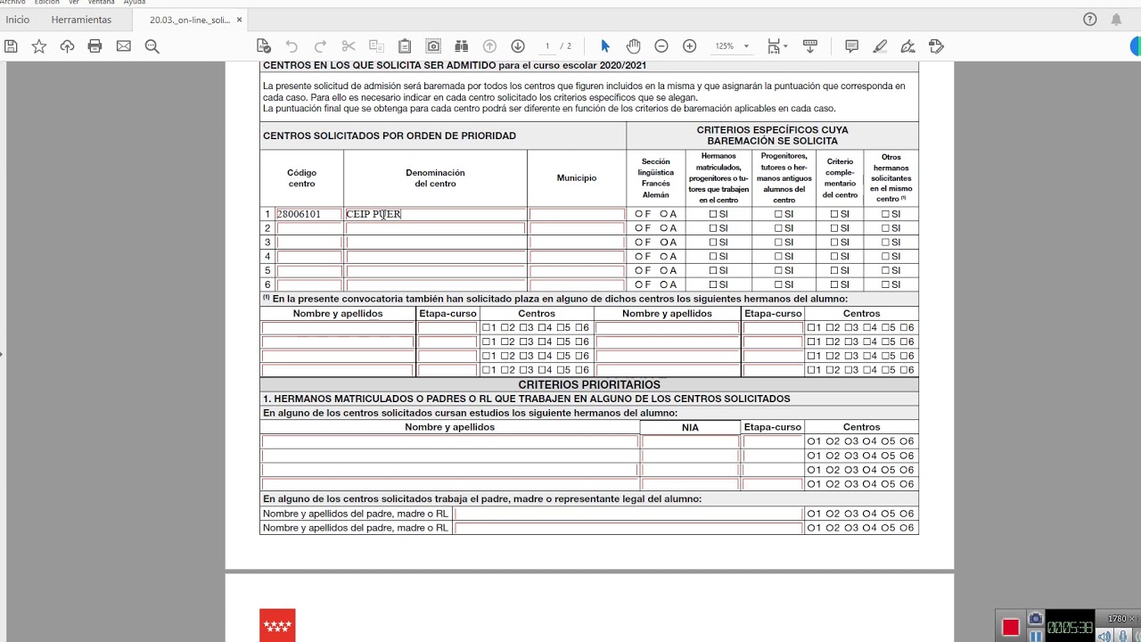 Proceso de Admisión - Tutorial 2 - Datos de escolarización