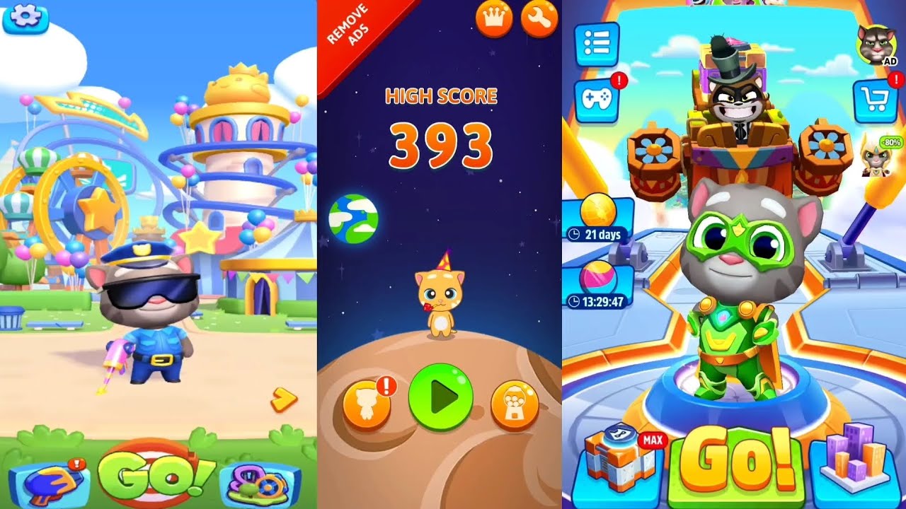 Talking Tom Hero Dash vs Tom Cake Jump vs Tom Blast Park / Tom vs Ginger vs Angela