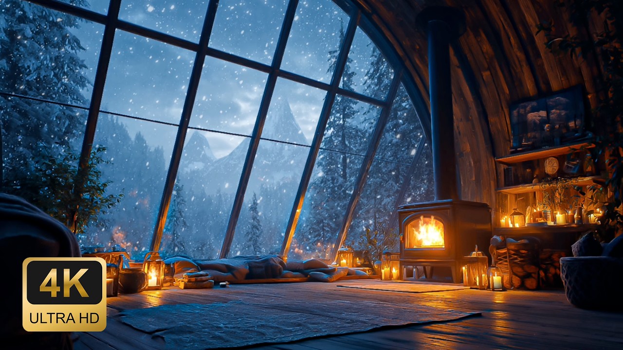 Snowfall, a Resting Mind | Warm Fireplace Ambience ❄️🧠🔥