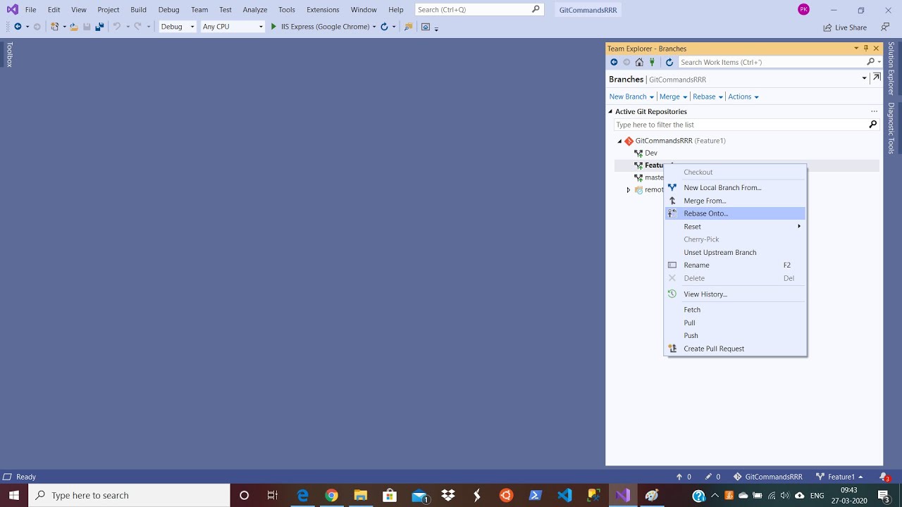 Git Rebase, Reset and Revert commands using Visual Studio - tutorials