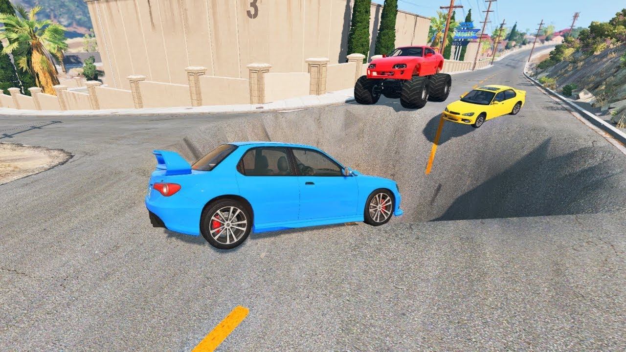 Cars vs Huge Pit - BeamNG Drive
