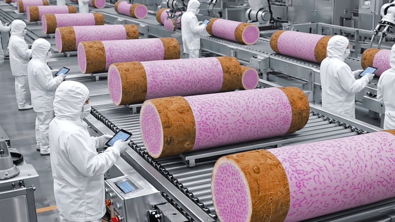 Inside a Modern Pringles Factory, from Whole Taro Roots to Stacked Fried Taro Chips (Full Process)