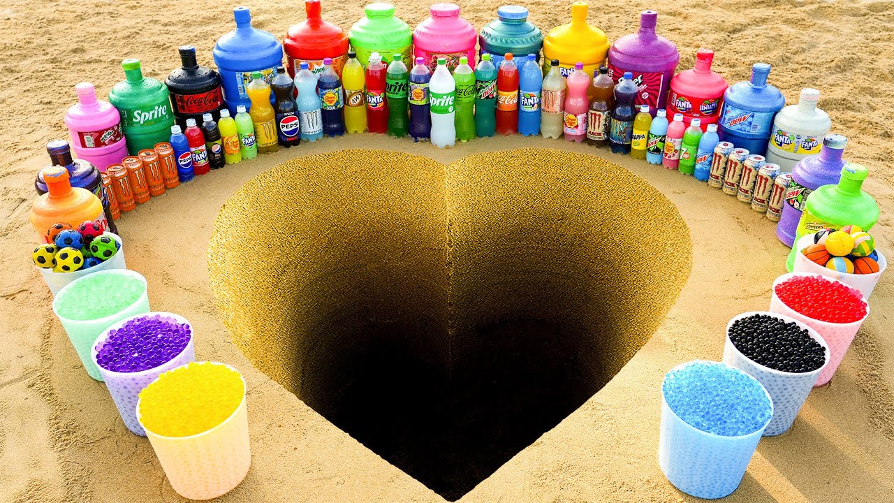 Big Toothpaste Eruption from Heart pit, Orbeez Bucket vs Giant 7up, Fanta, Balls, Coca Cola & Mentos