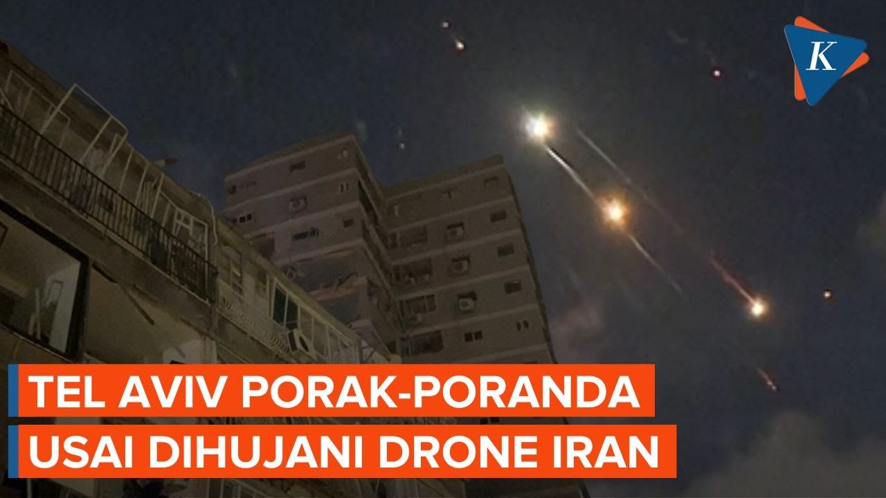 Penampakan Tel Aviv Porak-poranda  Dihujani Drone Iran
