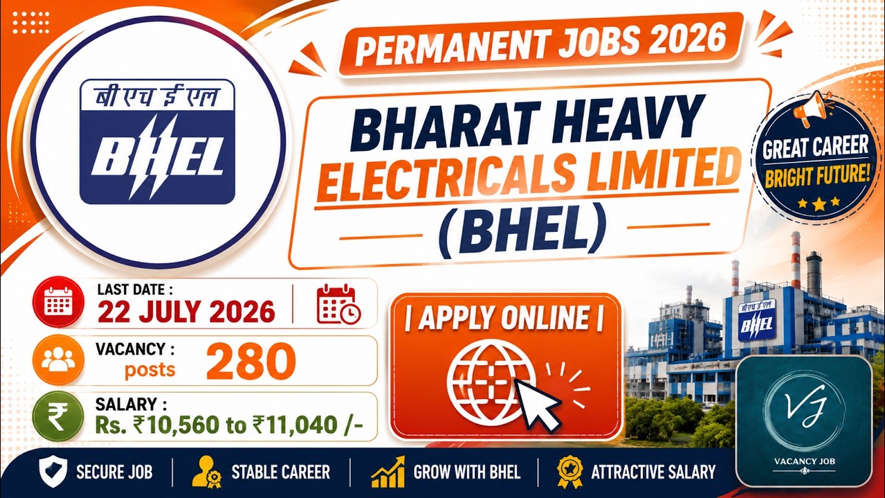 BHEL Recruitment 2026 🔥 280 Vacancies | Bharat Heavy Electricals Limited | Apply Online#vacacyjobs