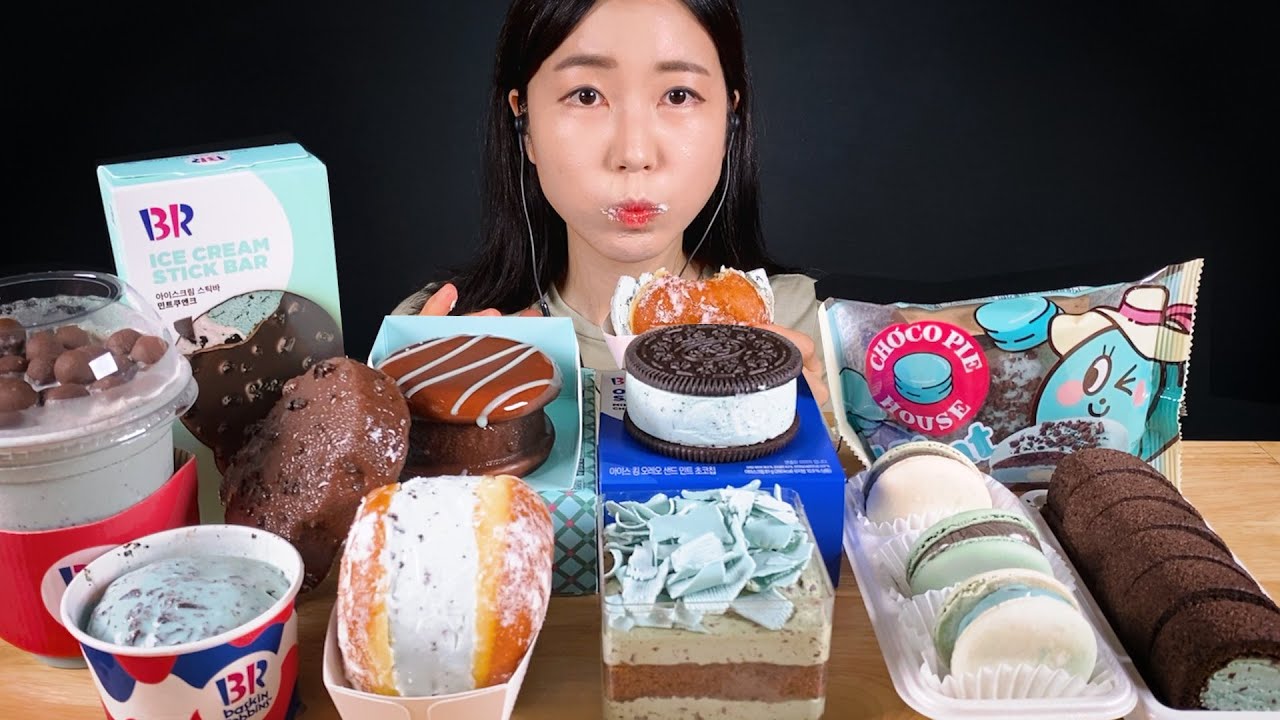 민트초코 디저트 먹방 | 민초넛, 더스퀘어 민트초코, 민초봉봉,  민초마카롱 등 | Mint Chocolate Ice Cream Cake Macaron Dessert Mukbang
