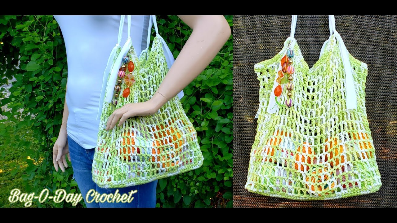 How to Crochet An Easy Market Bag | The Go Green Grocery Bag |  BagODay Crochet Tutorial #501