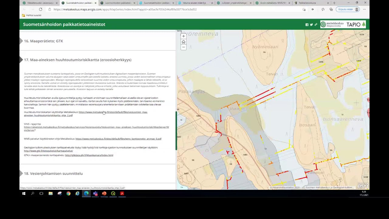 Metsätalouden vesistökuormitus sekä vesiensuojelun paikkatietoaineistoja ja työkaluja käytäntöön