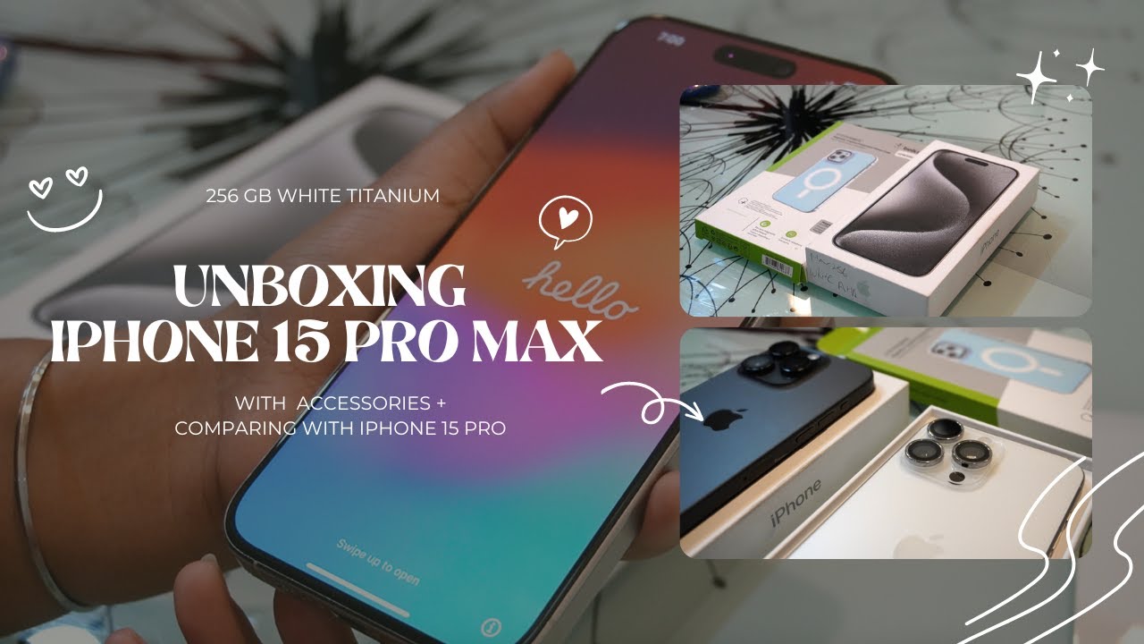 Unboxing iPhone 15 pro max 256 GB white 🧸 accessories | comparing with iPhone 15 pro black 🎀