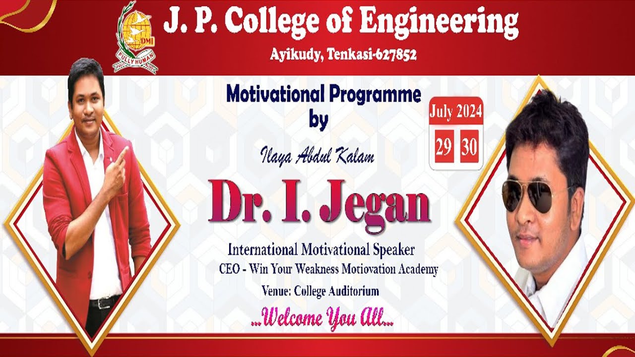Dr.Jegan Motivational Programme | J.P. College of Engineering | 