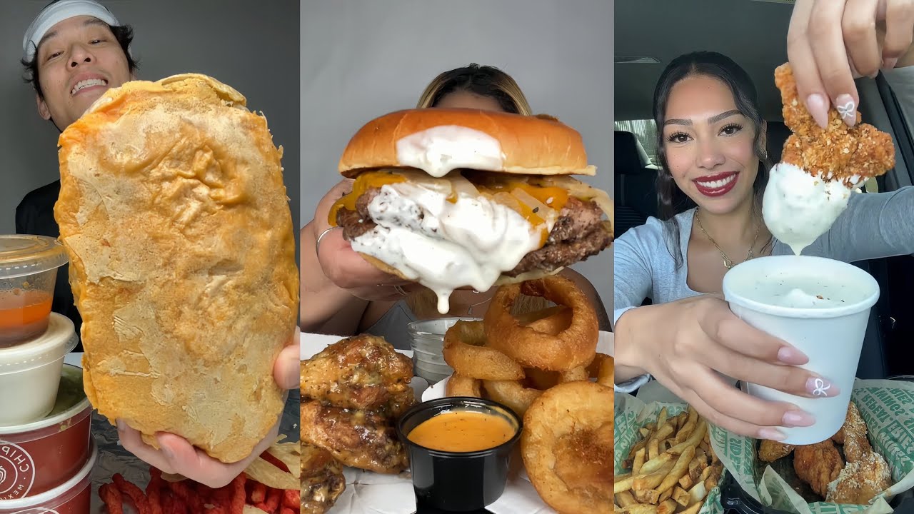 TIKTOK Mukbang Compilation | Wingstop, Chipotle, Dave&rsquo;s Hot Chicken, Little Caesars, & More! 🍗🌯🔥🍕