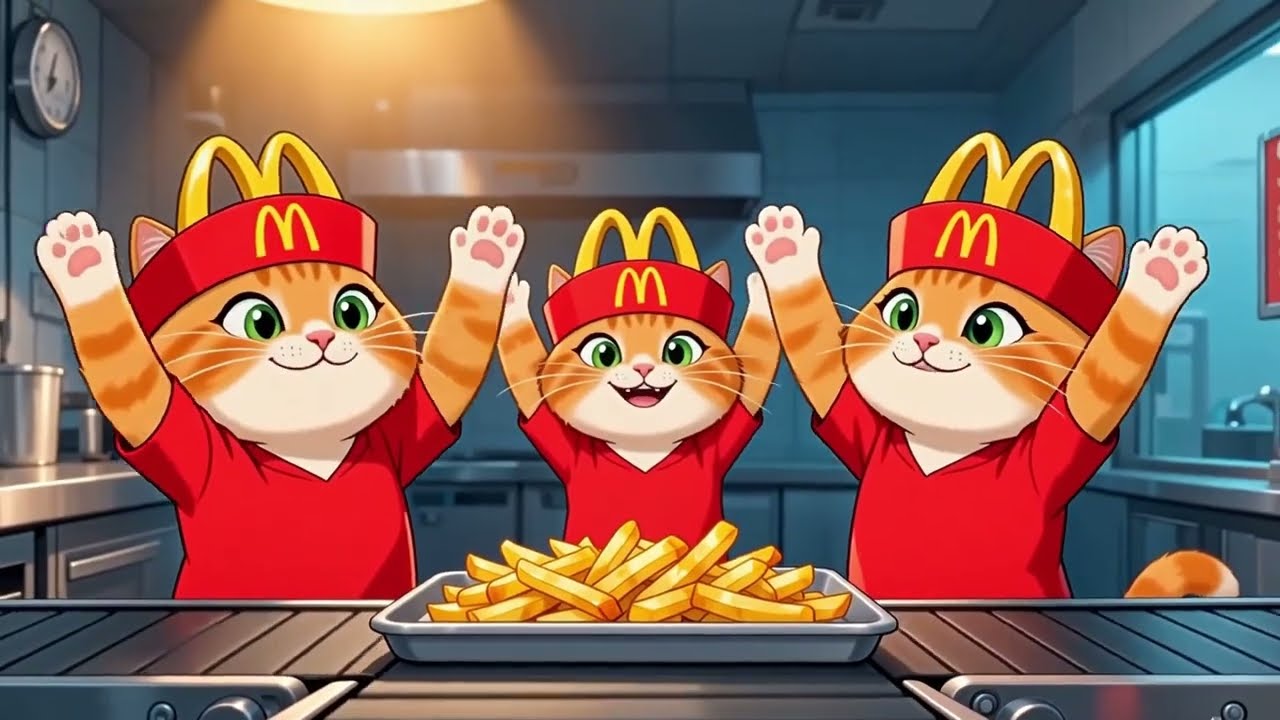 Cats In McDonald | Cat Chef Working In Kitchen | How to Make French-fries | Cute Baby Kitten
