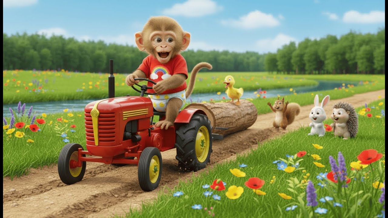 Zuki Monkey Driving Tractor: Hauling Big Logs with Animal Friends 🚜🪵