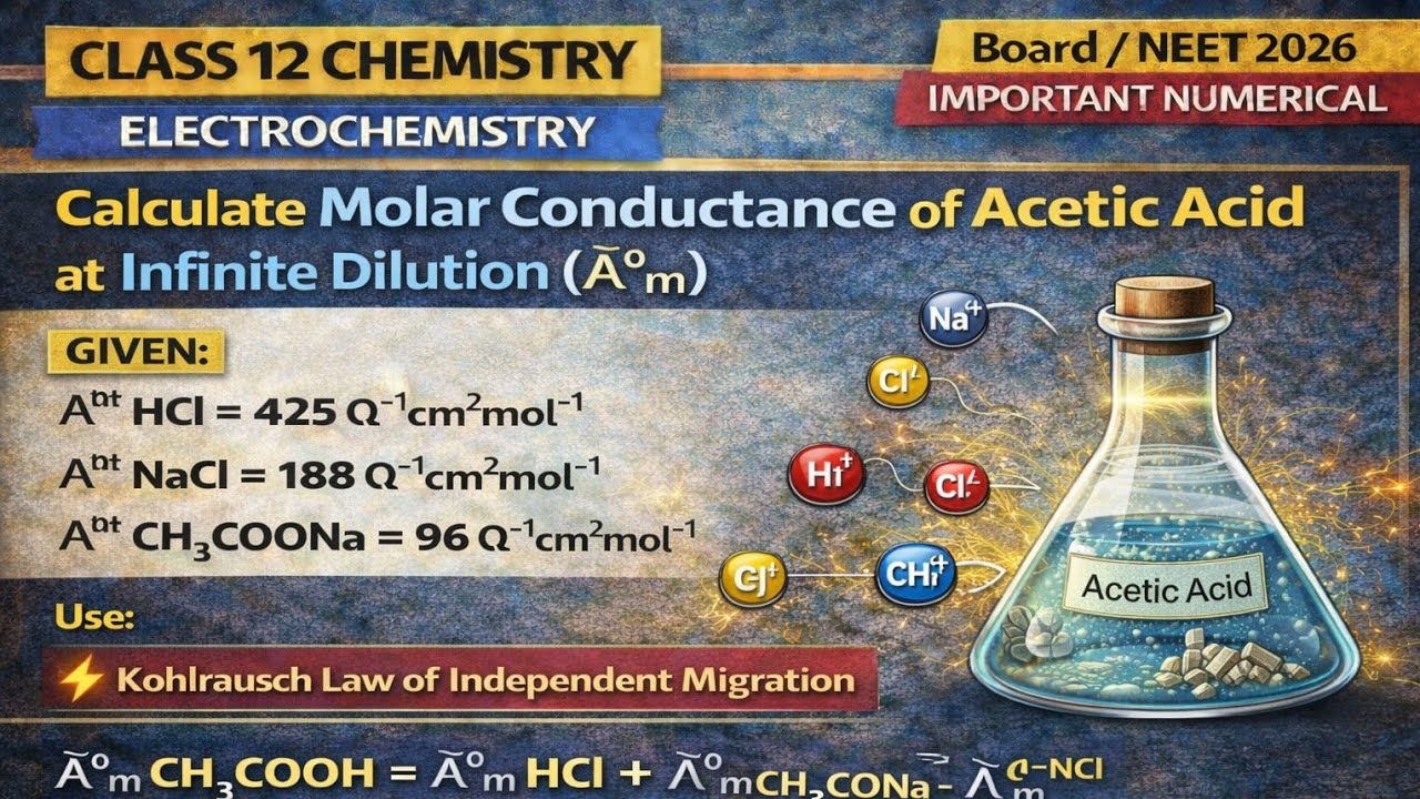 Calculte molar conductance at infinite dilution for acetic acid, given  ∧⁰m  HCI=425 ohm−¹cm²mol−¹
