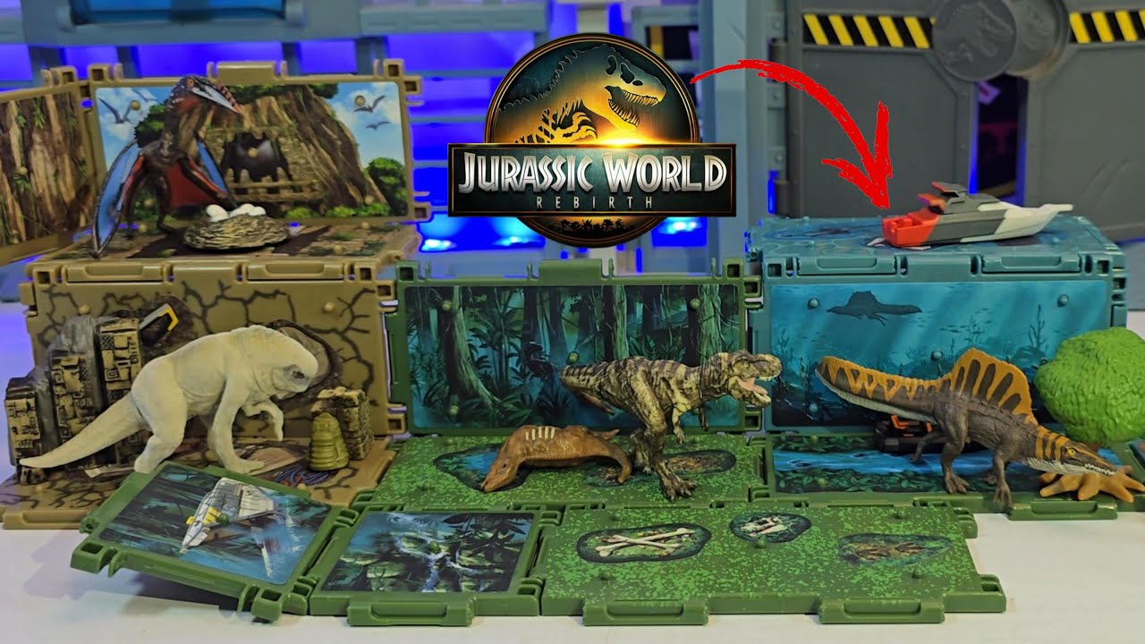 Jurassic World Rebirth Dioramas Captivz! Mosasaurus, T-Rex y Quetzalcoatlus!
