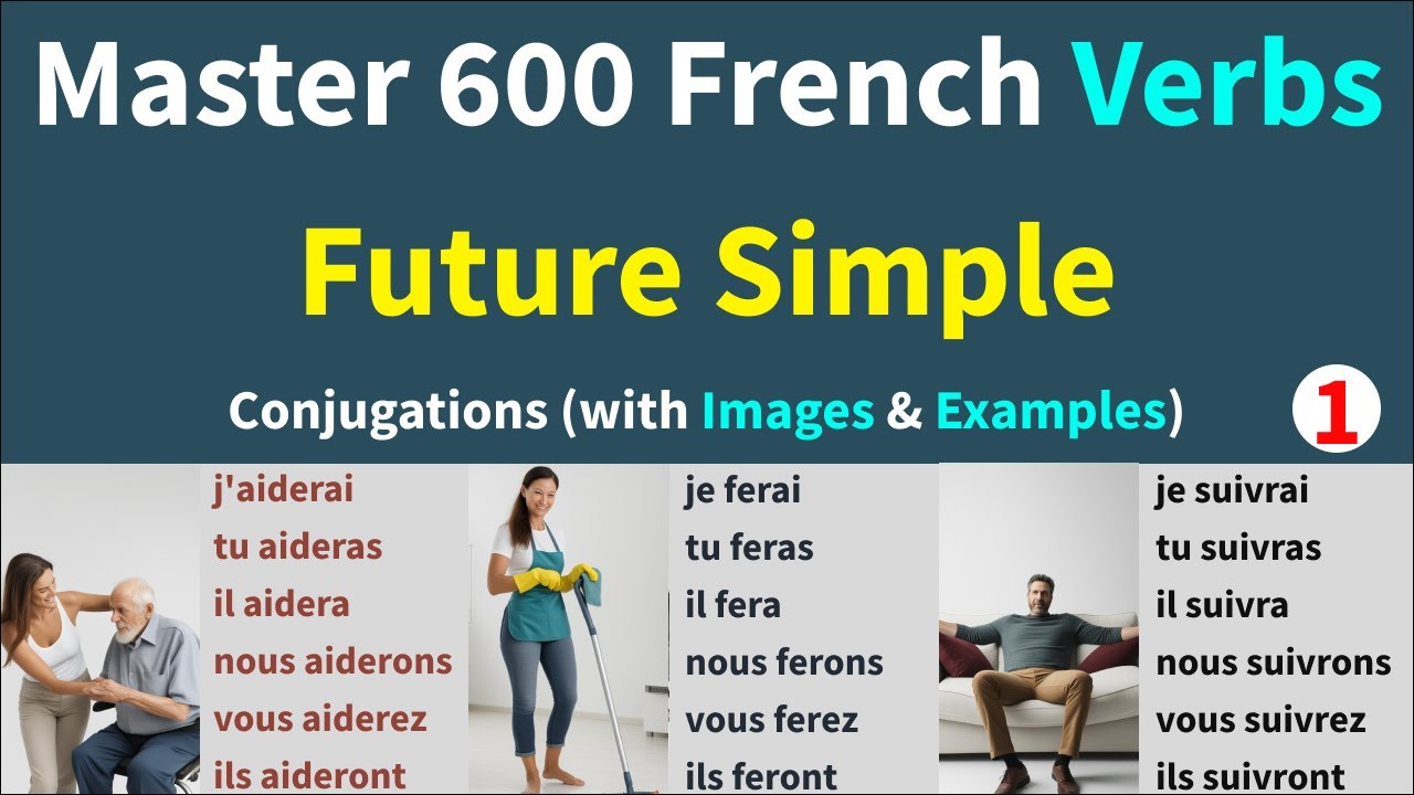 600 Common French Verbs Conjugations in Future Simple with 3600 Example Sentences with pictures