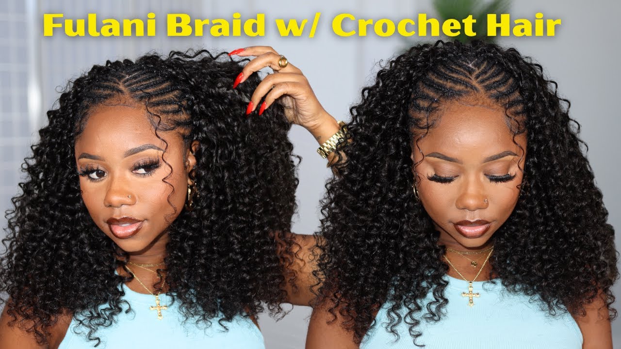 FULANI BRAIDS WITH CROCHET HAIR (NO LEAVE OUT)  | PROTECTIVE STYLE | Eayon Hair | CHEV B.