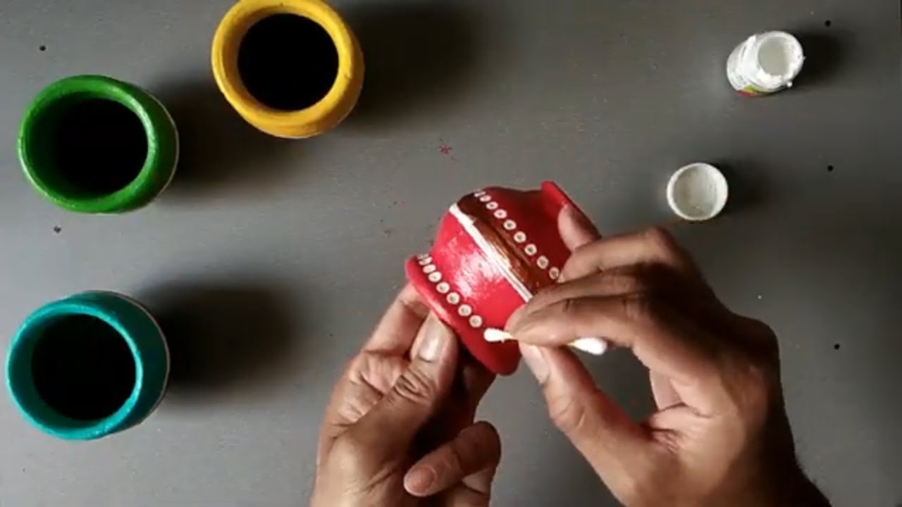 Pot Painting - 4 Easy pot painting using COTTON BUDS || DIY pot painting ideas