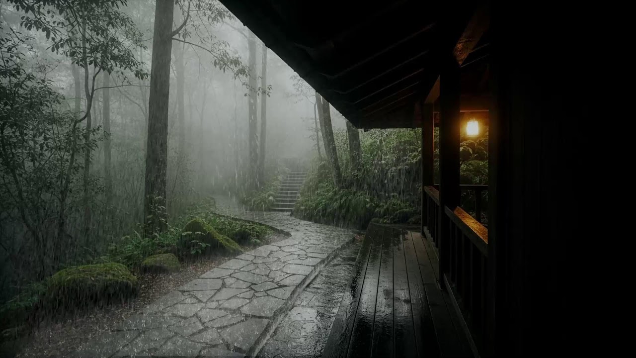 Anxiété nocturne – Ambiance pluie douce – Porche éclairé sous la pluie – Endormissement 🌙💤