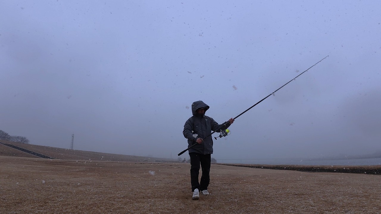 投げ釣り　遠投練習　サンダウナーCP43-395　雪の中で・・・