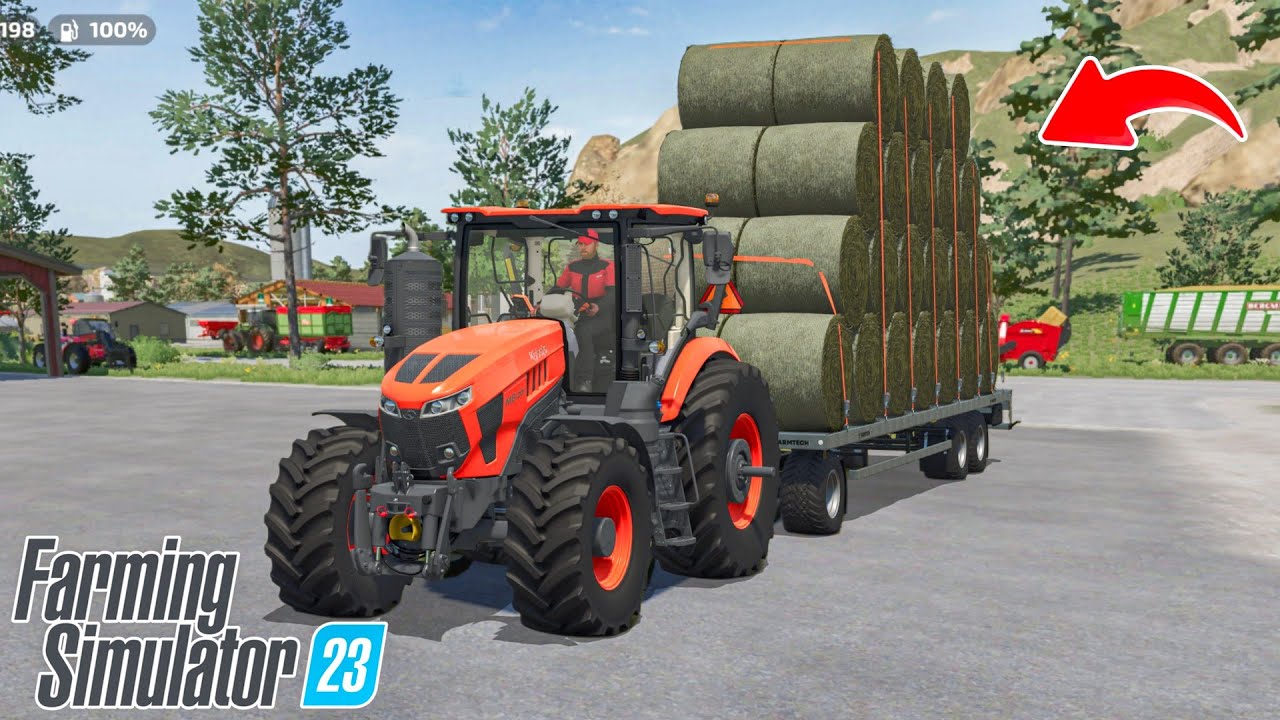 Over Loaded Kubota Tractor with Round Bales in Fs23 ? Farming Simulator 23