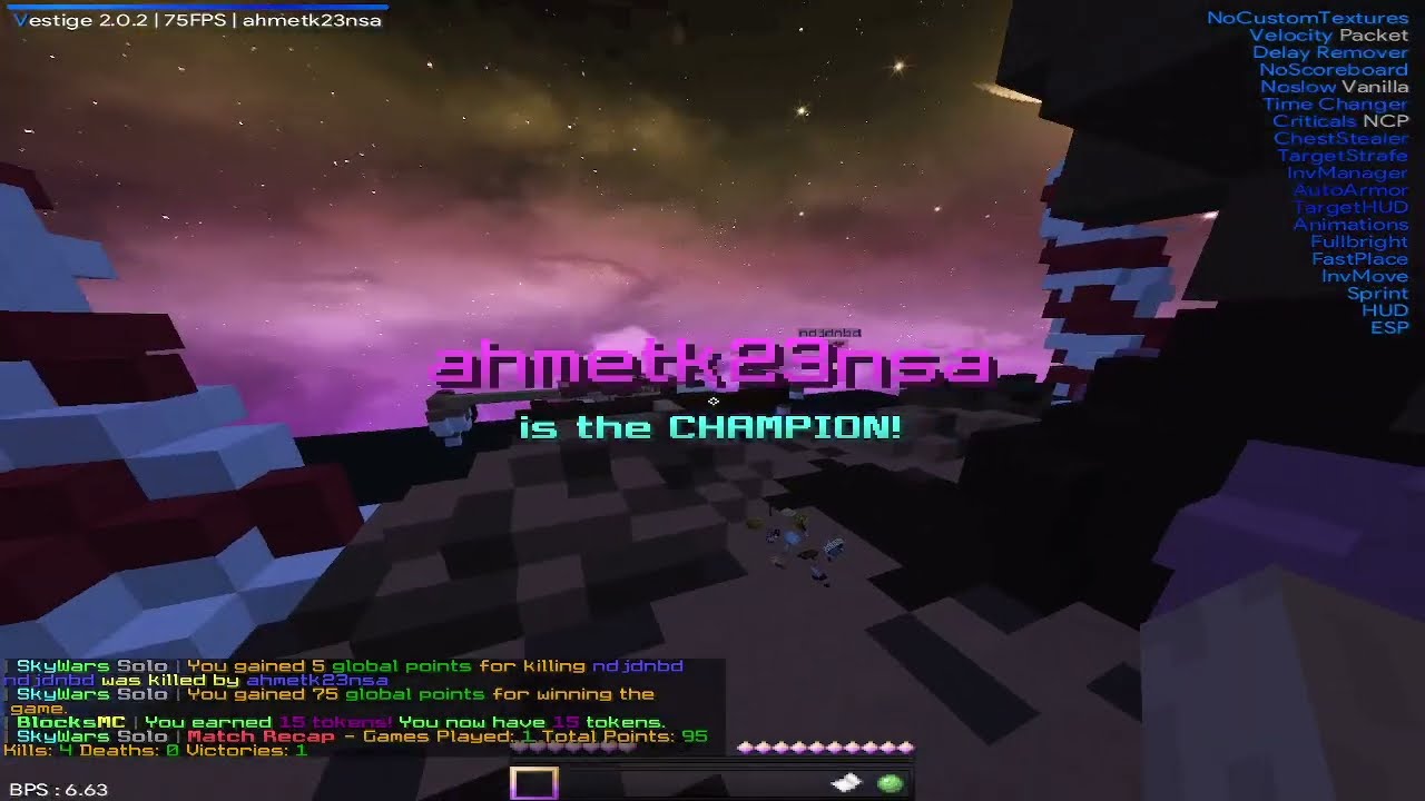 Vestige BlocksMC New Config | Bypass Killaura Velocity Insane Scaffold Skywars PVP (FDP RİSE VAPEV4)