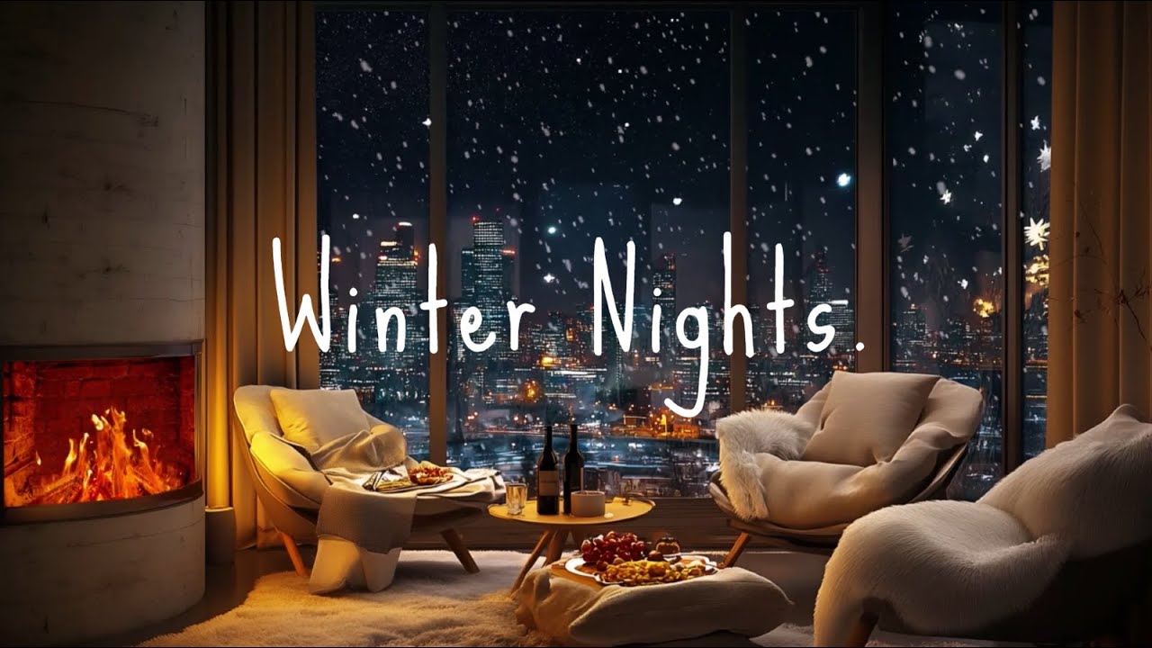 City Lights & Winter Dreams |  Cozy Nights by the Fireplace as Snow Falls Outside. 🕯️
